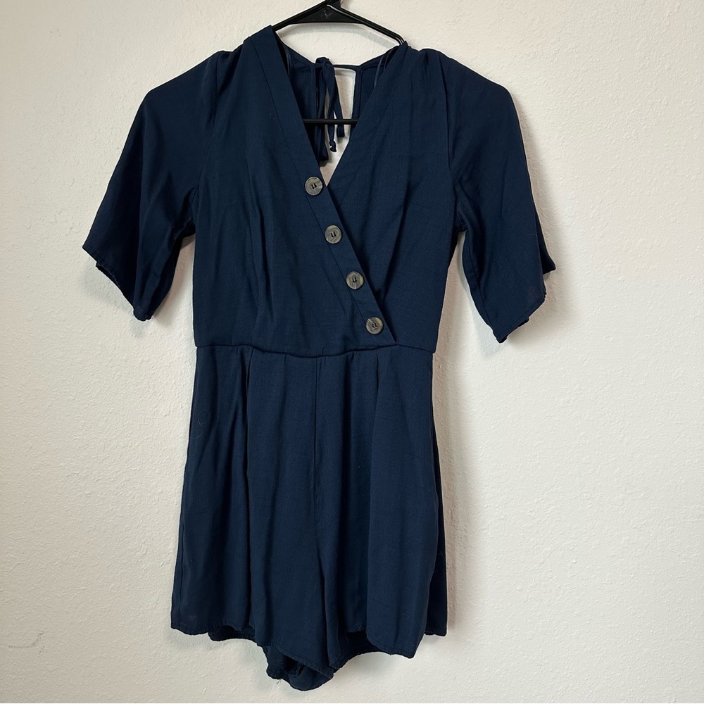 Women’s XS Mi Ami Navy Blue Button-Up Romper